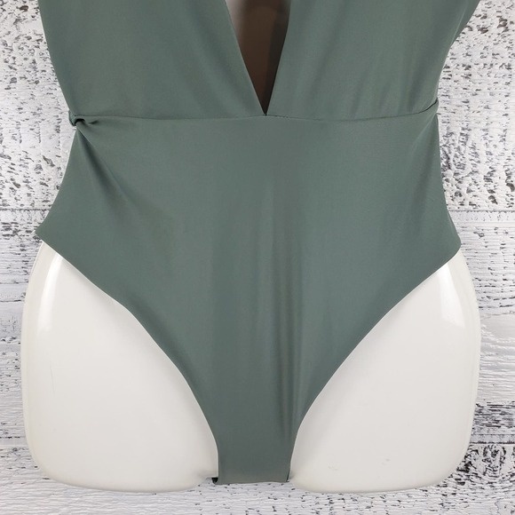 Aerie One Piece Deep V-Neck Plunge Sage Swimsuit Size Medium - Picture 3 of 8